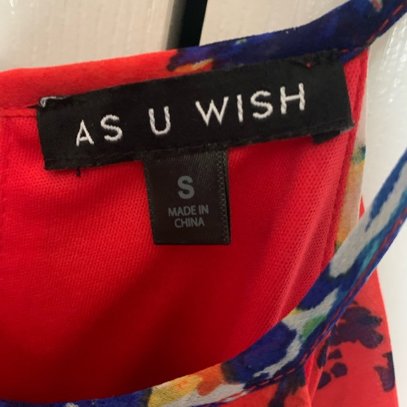 Red and Blue Floral Cold Shoulder Dress - Picture 5 of 5